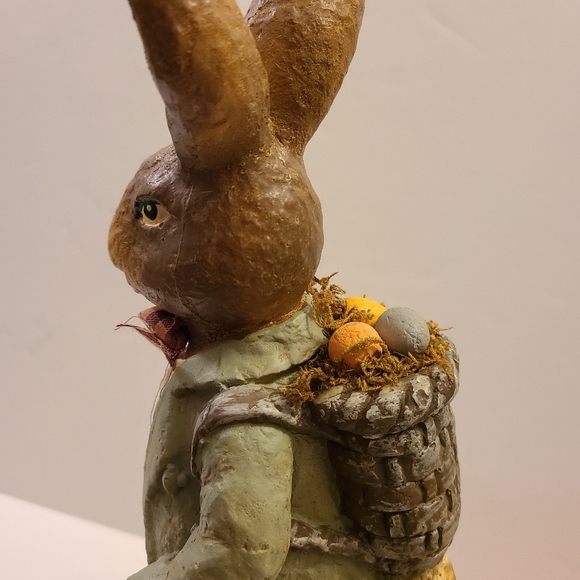 Primitive ChalkWare Tall Bunny Pulling Easter Cart 14" x5" - Picture 4 of 9